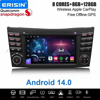 8GB+128GB Android 14 Carplay DAB+ Autoradio Navi Mercedes E/CLS Klasse W211 W219 - Bild 1 von 4
