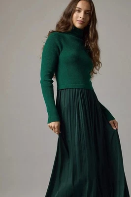 Maxi Vestido Suéter Anthropologie Thea Twofer Talla S Cuello Simulado Verde Nuevo sin Etiquetas Foto 1 de 4