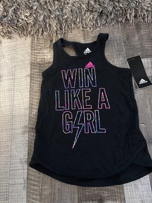 NEW Girls Adidas Tank Top, Win Like A Girl colorful graphic, black, size 6 - Image 1 of 3
