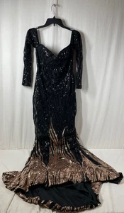 NWT Miss Ord Black & Gold Mermaid Sequin Evening Dress - Size XL - Picture 1 of 5