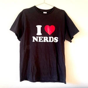 I Love Nerds y2k 2000s schwarz Grafik T-Shirt Herren Large - Bild 1 von 3