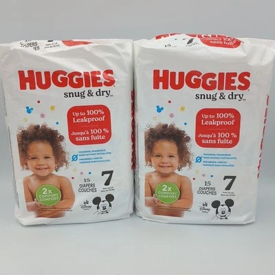 Lote de 2 Huggies Baby Cómodos y Secos Talla 7 (15 Ct Cada uno) (30 Pañales en Total)  Foto 1 de 2