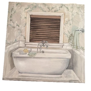 Juego de 2 cuadros de arte de pared para decoración de baño bañera francesa verde playa campo - Imagen 1 de 5