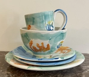 San Marciano Italy Ceramic Hand Painted Fish Colorful Plates Mug Bowl Vintage - Picture 1 of 15