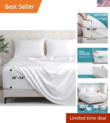 Juego de Sábanas Transpirables 1000TC Algodón Egipcio King - Diseño Bolsillo Profundo, Blanco Foto 1 de 4