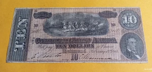 1864 $10 Confederate States of America Ten Dollar Note - Picture 1 of 10