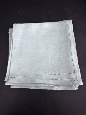 Vintage Set 8 Blue Linen Hem Stitched Napkins Fine 15.5” - Image 1 of 4