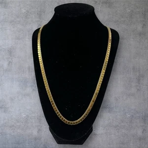 Monet Gold Tone Flat Link Herringbone Necklace 13" Signed - Picture 1 of 5