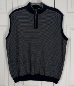 Tom James Sweater Best Mens 1/4 Zip Blue Striped XL Cotton Blend Casual Preppy - Picture 1 of 7