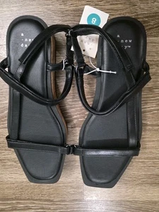 A New Day Nova Sporty Cork Platform Sandals Black Women's Size 8 Straps - Picture 1 of 9