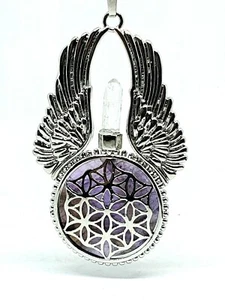 Angel Necklace Pendant Wings Quartz Amethyst Flower of Life Gemstone Crystals  - Picture 1 of 24