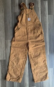 YOUTH  Sz 7 - Carhartt Duck Double Knee Unlined Overalls Bib EUC - Picture 1 of 5