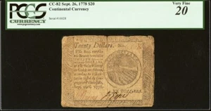 1778 American Revolutionary War Colonial Continental Currency $20 CC-82 PCGS 20 - Picture 1 of 5