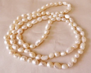 Collar de patata blanco de agua dulce con cuentas grandes anudadas de 40 - Imagen 1 de 7