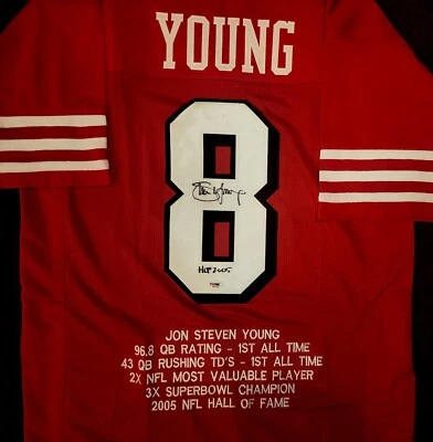 Camiseta deportiva Steve Young de los 49ers de San Francisco firmada e inscrita de la corte 2005 Stat con PSA Foto 1 de 4