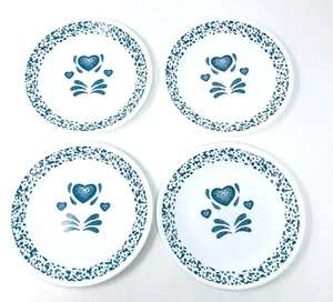 Set of 4 Corelle 6 3/4" Sponge Blue Hearts Bread & Butter or Dessert Plates - Picture 1 of 4