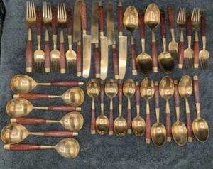 Bronze And Rosewood Flatware Antique Cutlery Set - Picture 1 of 6