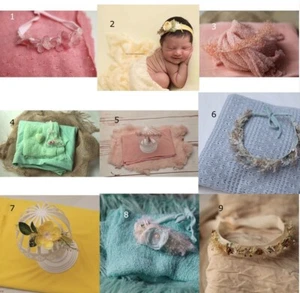 Newborn Photo Props, Bundle & Save, Tieback Headband & Wrap Set - Picture 1 of 29