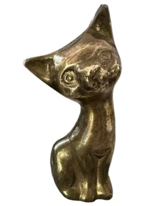 Brass Cat With Head Tilted 4.5 Inches Tall - Picture 1 of 6