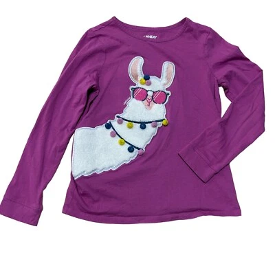 Lands end purple long sleeve llama tshirt  Girls size M - 8 1367 - Image 1 of 4