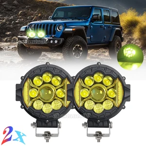 2x 7" Round LED Work Light Pods Spot Flood Fog Offroad Driving Amber DRL Lights - Picture 1 of 10