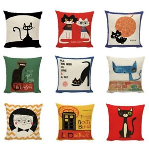  Cartoon Black Cats Cushion Covers Geometric Patterns ColorPainting Pillow Cases