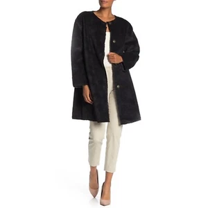 Tahari Faux Fur Coat Womens M Snap Button Front Dark Gray New w/ Tag NWT $178 - Picture 1 of 10