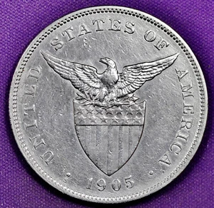 1905-s Philippines 1 Peso Silver.  204623 - Picture 1 of 2