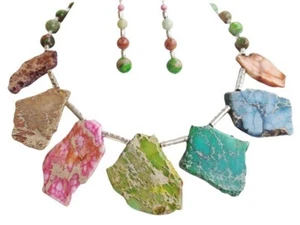 Collar de plata jaspe de piedra preciosa de forma libre grande tallado único en su tipo - Imagen 1 de 8