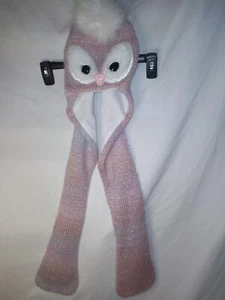Kids Pink Shimmery Owl Beanie Plush Novelty Animal Hat Size 4-7 M  - Picture 1 of 6