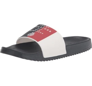 TOMMY HILFIGER Womens White Logo Reach Round Toe Slip On Slide Sandals Shoes 10M - Picture 1 of 3