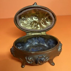 1904 ANTIQUE VINTAGE Painted Brass Hinged Trinket Casket Jewelry Box Art Nouveau - Picture 1 of 5