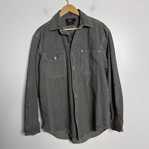 RRL Ralph Lauren Shirt Mens Gray Stripe Large Cotton Button Down - Picture 1 of 6