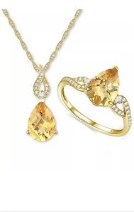 Citrine (3-3/8 ct. t.w.) & Lab Created Sapphire Pendant Necklace & Ring Set - Picture 1 of 1