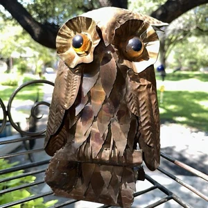 Vintage Brutalistische Eule Skulptur Hongkong Kupfer Metall Mid Century Modern 11 Zoll - Bild 1 von 13