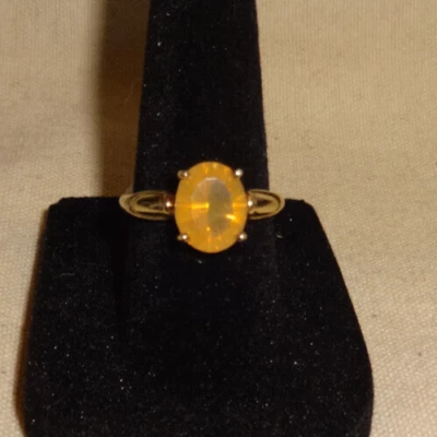 Anillo de ópalo de fuego mexicano de oro amarillo sólido de 14k talla 6,75 Foto 1 de 4