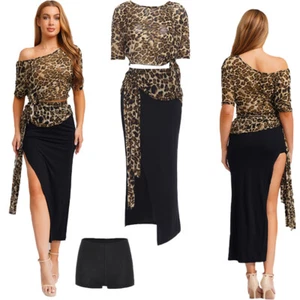 Damen Outfits Tanz Rock Indisch Kostüm Tanzen Kleid Crop Tops Bauch Leopard - Bild 1 von 30