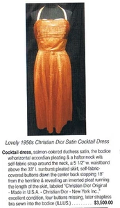 50s VINTAGE FABULOUS CHRISTIAN DIOR DUCHESS PLEATED SATIN MARILYN DRESS w BRA - Picture 1 of 11