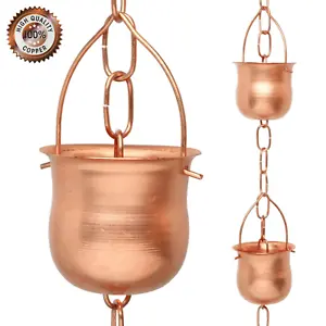 Marrgon Copper Rain Chain with Pot Style Cups for Gutter Downspout