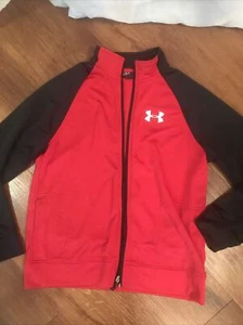 UNDER ARMOUR Youth Large Zip Jacket Pockets Red Black Athletic Lounge Lightweigh - Picture 1 of 13