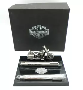 VTG Harley Davidson Solid Pewter Softtail Replica Desk Pen Set NOS in Box READ - Picture 1 of 11