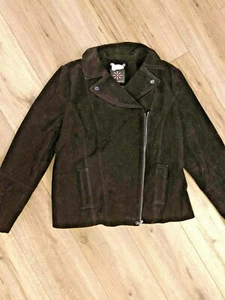 Chaqueta de motociclista Isaac Mizrahi Live para mujer talla 14 negra de gamuza cremallera completa - ¡NUEVA! - Imagen 1 de 6