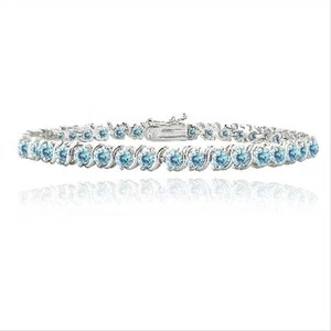 4.85ct Aqua CZ S Design Tennis Bracelet, 7.25" in Brass - Picture 1 of 3