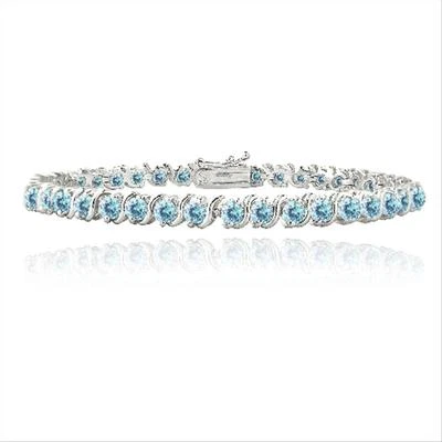  4.85ct Aqua CZ S Design Tennis Bracelet, 7.25" in Brass - Image 1 of 3