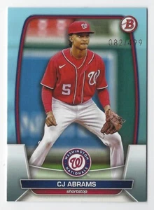 2023 Bowman #98 CJ Abrams Sky Blue Parallel #'d 082/499 ~ Washington Nationals - Imagen 1 de 2