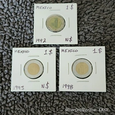Lote de (3) Monedas Mexicanas Extrañas de 1 Peso México Raras N$1 1992, 1993, 1998 Foto 1 de 4