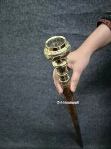 Brass Stylish Telescope Outdoor Camping Antique Wooden Walking Stick Cane Men's - Picture 1 of 7