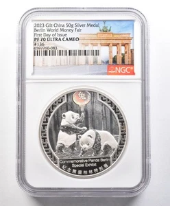 2023 China Gilt 50g Silver Medal Berlin World Money Fair FDOI PF70 NGC *3180 - Picture 1 of 3