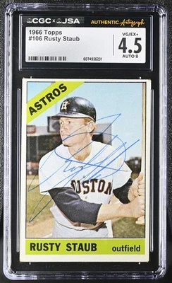 Firmado 1966 Topps #106 Rusty Staub 🔥 CGC X JSA 4.5 automático 8 Foto 1 de 4