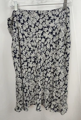Falda de seda LRL Lauren Ralph Lauren para mujer 16 flores blancas azul marino forrada sesgada Foto 1 de 4